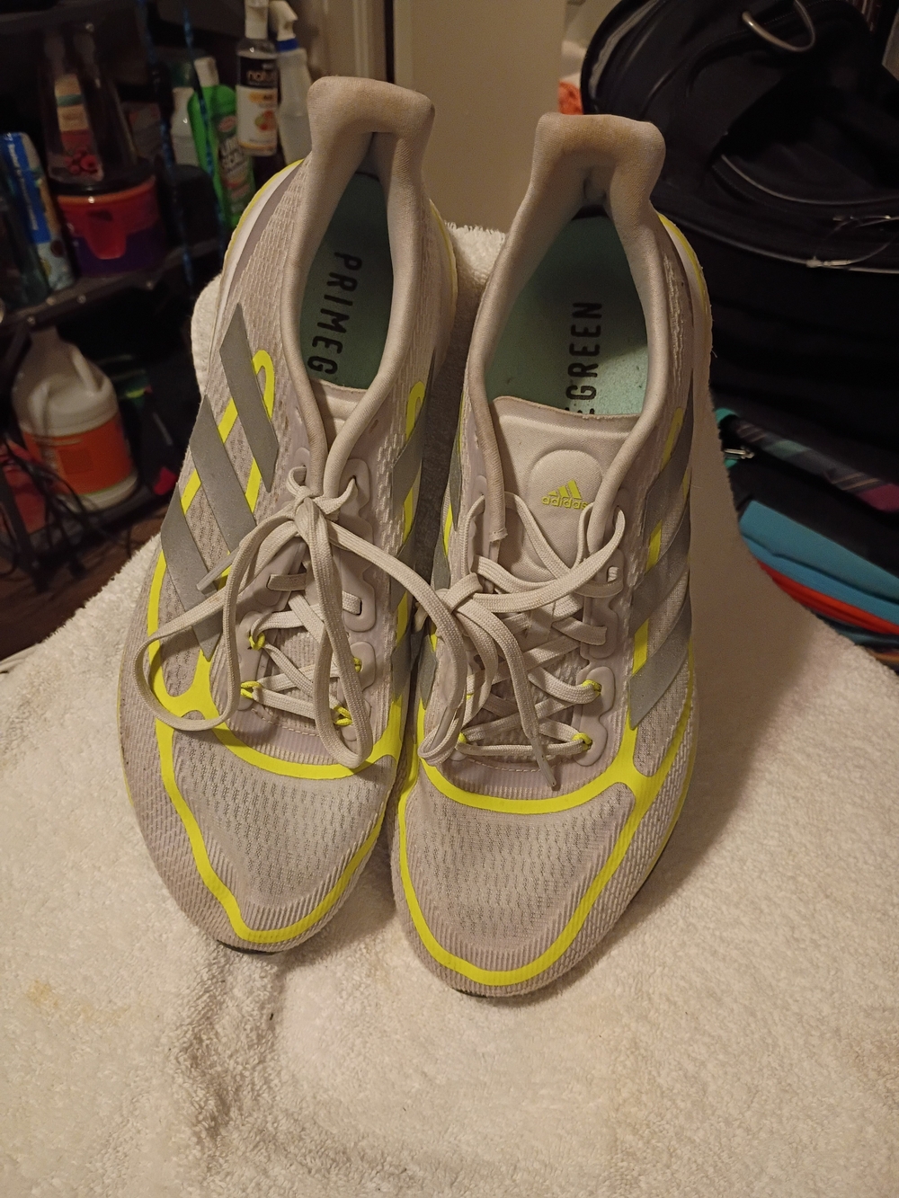 adidas Light Gray and Neon Yellow Men's Athletic Shoes